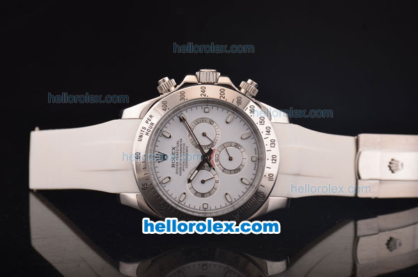 Rolex Daytona Asia 3836 Automatic Steel Case with White Dial and White Rubber Strap - 7750 Coating - Click Image to Close